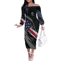 Custom Bike Shirt Racing Motocross Family Matching Off The Shoulder Long Sleeve Dress and Hawaiian Shirt American Flag and Black Hexagon Lightning Graphic Design - Wonder Print Shop