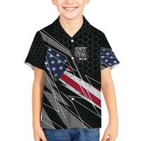 Custom Bike Shirt Racing Motocross Family Matching Off The Shoulder Long Sleeve Dress and Hawaiian Shirt American Flag and Black Hexagon Lightning Graphic Design - Wonder Print Shop