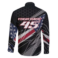 Custom Bike Shirt Racing Motocross Family Matching Off Shoulder Maxi Dress and Hawaiian Shirt American Flag and Black Hexagon Lightning Graphic Design - Wonder Print Shop