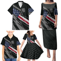 Custom Bike Shirt Racing Motocross Family Matching Puletasi and Hawaiian Shirt American Flag and Black Hexagon Lightning Graphic Design - Wonder Print Shop