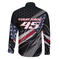 Custom Bike Shirt Racing Motocross Family Matching Short Sleeve Bodycon Dress and Hawaiian Shirt American Flag and Black Hexagon Lightning Graphic Design - Wonder Print Shop