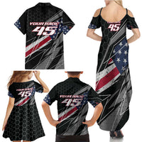 Custom Bike Shirt Racing Motocross Family Matching Summer Maxi Dress and Hawaiian Shirt American Flag and Black Hexagon Lightning Graphic Design - Wonder Print Shop