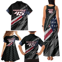 Custom Bike Shirt Racing Motocross Family Matching Tank Maxi Dress and Hawaiian Shirt American Flag and Black Hexagon Lightning Graphic Design - Wonder Print Shop