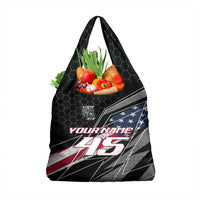 Custom Bike Shirt Racing Motocross Grocery Bag American Flag and Black Hexagon Lightning Graphic Design - Wonder Print Shop