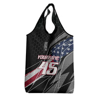 Custom Bike Shirt Racing Motocross Grocery Bag American Flag and Black Hexagon Lightning Graphic Design - Wonder Print Shop