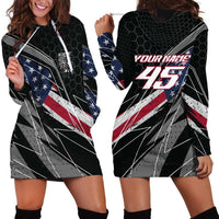 Custom Bike Shirt Racing Motocross Hoodie Dress American Flag and Black Hexagon Lightning Graphic Design - Wonder Print Shop