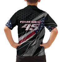 Custom Bike Shirt Racing Motocross Kid Hawaiian Shirt American Flag and Black Hexagon Lightning Graphic Design - Wonder Print Shop