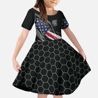 Custom Bike Shirt Racing Motocross Kid Short Sleeve Dress American Flag and Black Hexagon Lightning Graphic Design - Wonder Print Shop