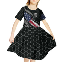 Custom Bike Shirt Racing Motocross Kid Short Sleeve Dress American Flag and Black Hexagon Lightning Graphic Design - Wonder Print Shop