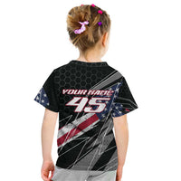 Custom Bike Shirt Racing Motocross Kid T Shirt American Flag and Black Hexagon Lightning Graphic Design - Wonder Print Shop