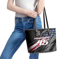 Custom Bike Shirt Racing Motocross Leather Tote Bag American Flag and Black Hexagon Lightning Graphic Design - Wonder Print Shop