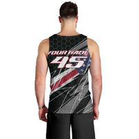 Custom Bike Shirt Racing Motocross Men Tank Top American Flag and Black Hexagon Lightning Graphic Design - Wonder Print Shop