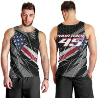 Custom Bike Shirt Racing Motocross Men Tank Top American Flag and Black Hexagon Lightning Graphic Design - Wonder Print Shop