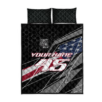 Custom Bike Shirt Racing Motocross Quilt Bed Set American Flag and Black Hexagon Lightning Graphic Design - Wonder Print Shop