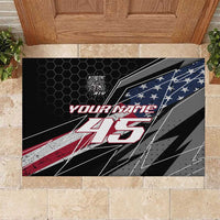 Custom Bike Shirt Racing Motocross Rubber Doormat American Flag and Black Hexagon Lightning Graphic Design - Wonder Print Shop