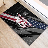 Custom Bike Shirt Racing Motocross Rubber Doormat American Flag and Black Hexagon Lightning Graphic Design - Wonder Print Shop