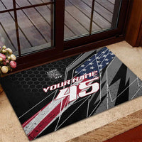 Custom Bike Shirt Racing Motocross Rubber Doormat American Flag and Black Hexagon Lightning Graphic Design - Wonder Print Shop