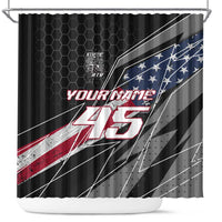 Custom Bike Shirt Racing Motocross Shower Curtain American Flag and Black Hexagon Lightning Graphic Design - Wonder Print Shop