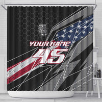 Custom Bike Shirt Racing Motocross Shower Curtain American Flag and Black Hexagon Lightning Graphic Design - Wonder Print Shop