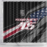 Custom Bike Shirt Racing Motocross Shower Curtain American Flag and Black Hexagon Lightning Graphic Design - Wonder Print Shop