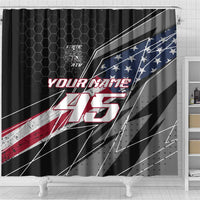 Custom Bike Shirt Racing Motocross Shower Curtain American Flag and Black Hexagon Lightning Graphic Design - Wonder Print Shop