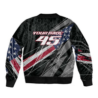 Custom Bike Shirt Racing Motocross Sleeve Zip Bomber Jacket American Flag and Black Hexagon Lightning Graphic Design - Wonder Print Shop