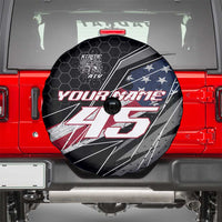 Custom Bike Shirt Racing Motocross Spare Tire Cover American Flag and Black Hexagon Lightning Graphic Design - Wonder Print Shop