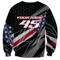 Custom Bike Shirt Racing Motocross Sweatshirt American Flag and Black Hexagon Lightning Graphic Design - Wonder Print Shop