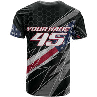 Custom Bike Shirt Racing Motocross T Shirt American Flag and Black Hexagon Lightning Graphic Design - Wonder Print Shop