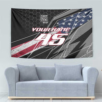 Custom Bike Shirt Racing Motocross Tapestry American Flag and Black Hexagon Lightning Graphic Design - Wonder Print Shop