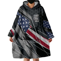 Custom Bike Shirt Racing Motocross Wearable Blanket Hoodie American Flag and Black Hexagon Lightning Graphic Design - Wonder Print Shop