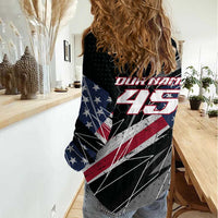 Custom Bike Shirt Racing Motocross Women Casual Shirt American Flag and Black Hexagon Lightning Graphic Design - Wonder Print Shop