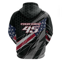 Custom Bike Shirt Racing Motocross Zip Hoodie American Flag and Black Hexagon Lightning Graphic Design - Wonder Print Shop
