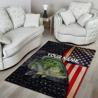 Custom Largemouth Bass Fishing Area Rug American Flag and Bubble Texture Background - Wonder Print Shop
