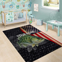 Custom Largemouth Bass Fishing Area Rug American Flag and Bubble Texture Background - Wonder Print Shop