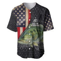 Custom Largemouth Bass Fishing Baseball Jersey American Flag and Bubble Texture Background - Wonder Print Shop