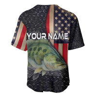 Custom Largemouth Bass Fishing Baseball Jersey American Flag and Bubble Texture Background - Wonder Print Shop