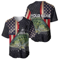 Custom Largemouth Bass Fishing Baseball Jersey American Flag and Bubble Texture Background - Wonder Print Shop
