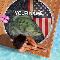 Custom Largemouth Bass Fishing Beach Blanket American Flag and Bubble Texture Background - Wonder Print Shop