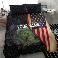 Custom Largemouth Bass Fishing Bedding Set American Flag and Bubble Texture Background - Wonder Print Shop