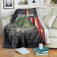 Custom Largemouth Bass Fishing Blanket American Flag and Bubble Texture Background - Wonder Print Shop