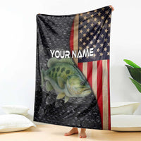 Custom Largemouth Bass Fishing Blanket American Flag and Bubble Texture Background - Wonder Print Shop