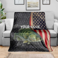 Custom Largemouth Bass Fishing Blanket American Flag and Bubble Texture Background - Wonder Print Shop