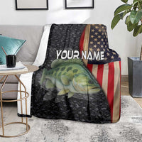 Custom Largemouth Bass Fishing Blanket American Flag and Bubble Texture Background - Wonder Print Shop