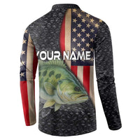 Custom Largemouth Bass Fishing Button Sweatshirt American Flag and Bubble Texture Background - Wonder Print Shop