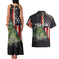 Custom Largemouth Bass Fishing Couples Matching Tank Maxi Dress and Hawaiian Shirt American Flag and Bubble Texture Background - Wonder Print Shop