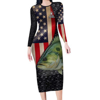 Custom Largemouth Bass Fishing Family Matching Long Sleeve Bodycon Dress and Hawaiian Shirt American Flag and Bubble Texture Background - Wonder Print Shop