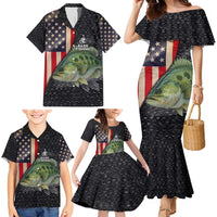 Custom Largemouth Bass Fishing Family Matching Mermaid Dress and Hawaiian Shirt American Flag and Bubble Texture Background - Wonder Print Shop