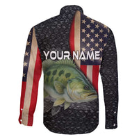 Custom Largemouth Bass Fishing Family Matching Puletasi and Hawaiian Shirt American Flag and Bubble Texture Background - Wonder Print Shop
