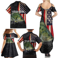 Custom Largemouth Bass Fishing Family Matching Summer Maxi Dress and Hawaiian Shirt American Flag and Bubble Texture Background - Wonder Print Shop